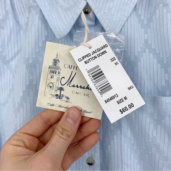 NWT CAFFE MARRAKESH Clipped Jacquard Button Down Shirt Light Blue M - Picture 4 of 11